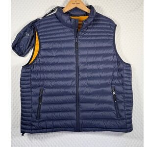 Solaris Mens XXL Navy Blue Natural Down Packable Puffer Vest Outdoor Gorp Zip